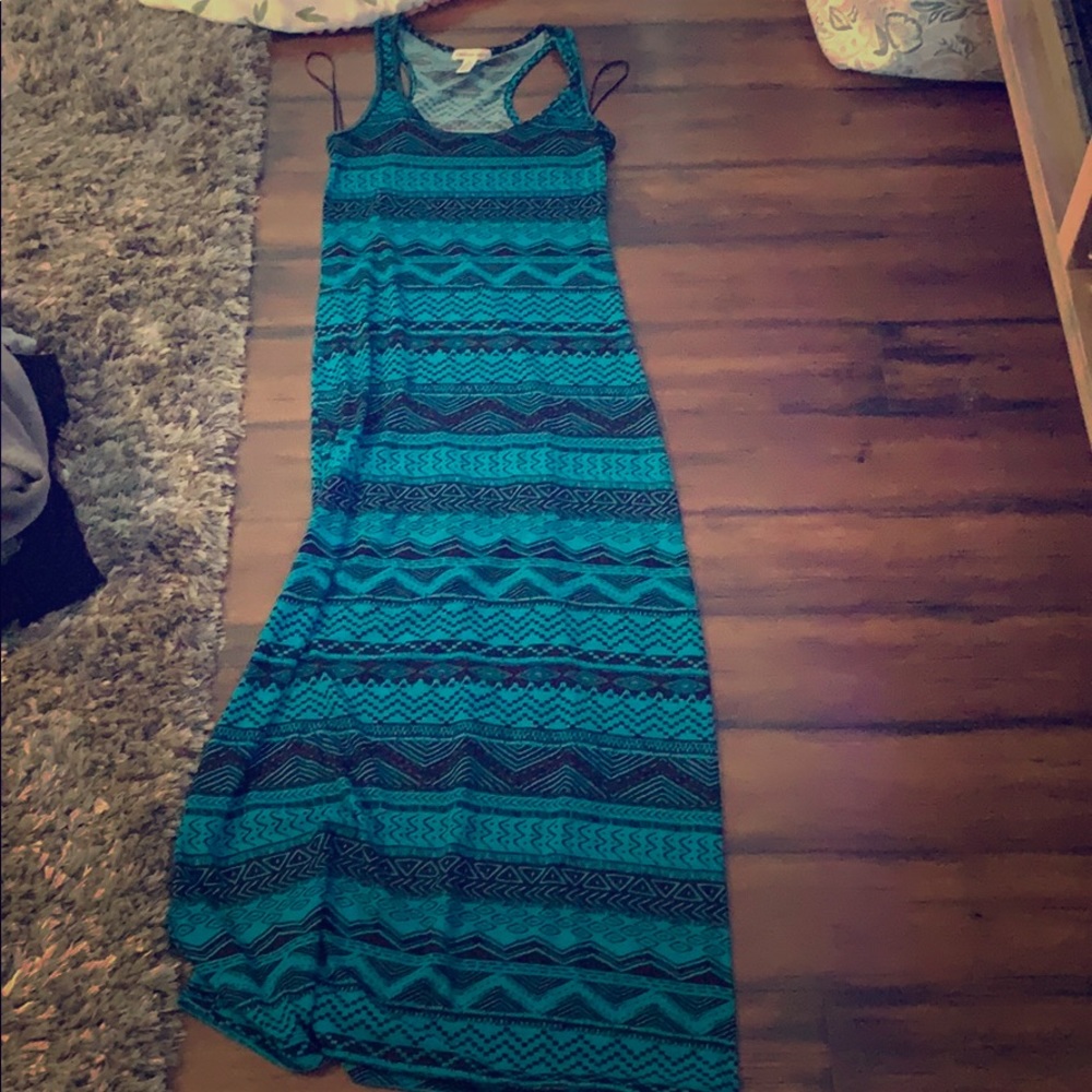 Long turquoise/black aztek maxi